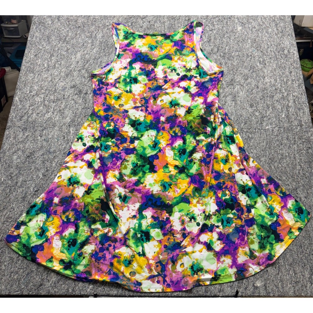 24/7 Comfort Apparel Womens 3X Abstract Floral Watercolor A-Line Tank Dress - Picture 6 of 6